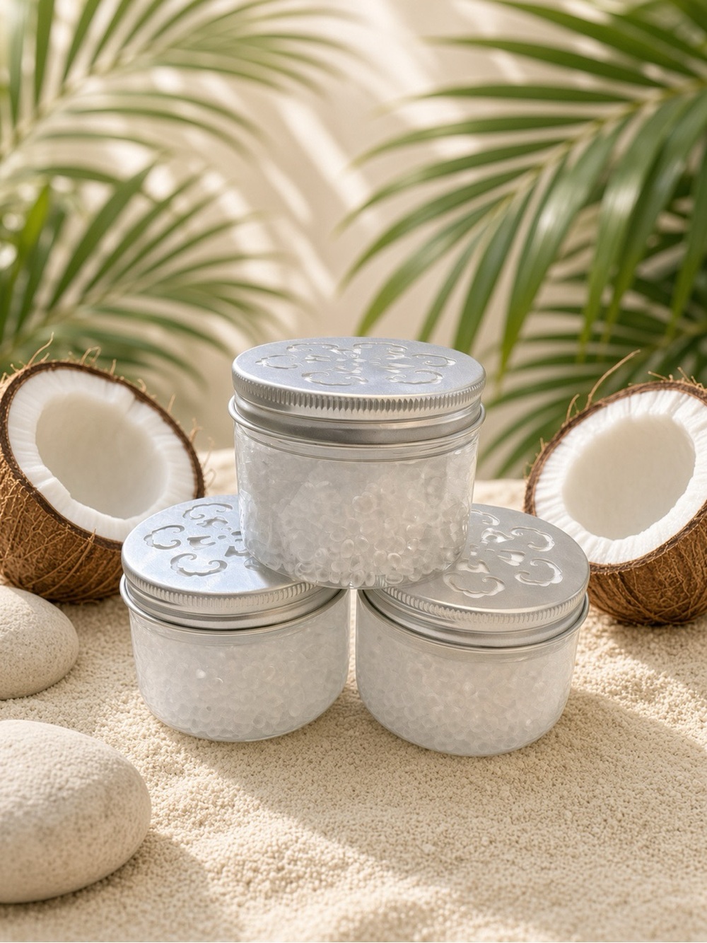 (3) Pure Coconut Odor Eliminator 4oz Aroma Bead Jar | Litter Trash Closet Bath